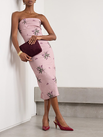 Agua by Agua Bendita Armonía Wisteria strapless bead-embellished embroidered linen midi dress