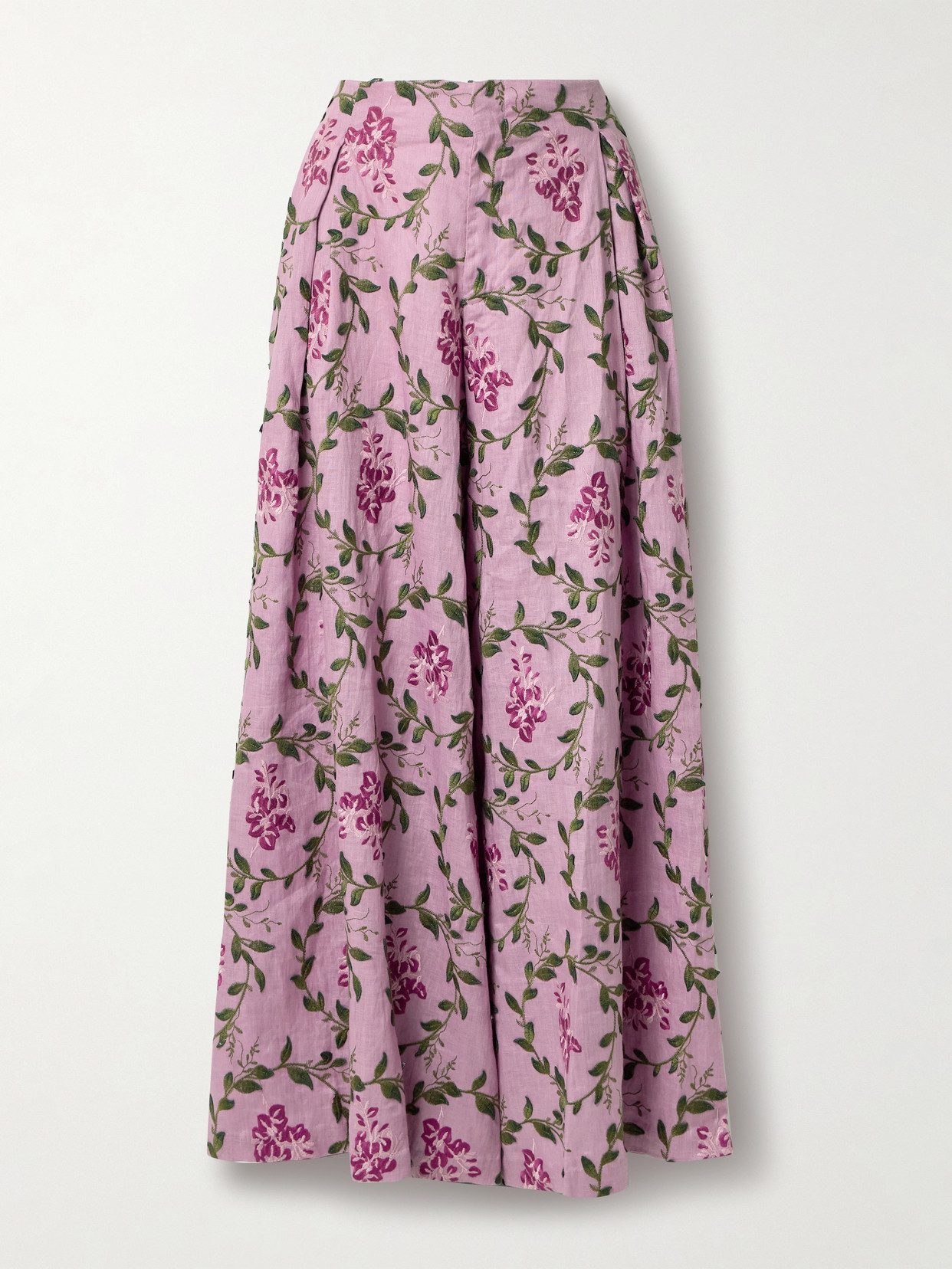 Agua By Agua Bendita Marea Floral Linen Wide-leg Pants In Pink