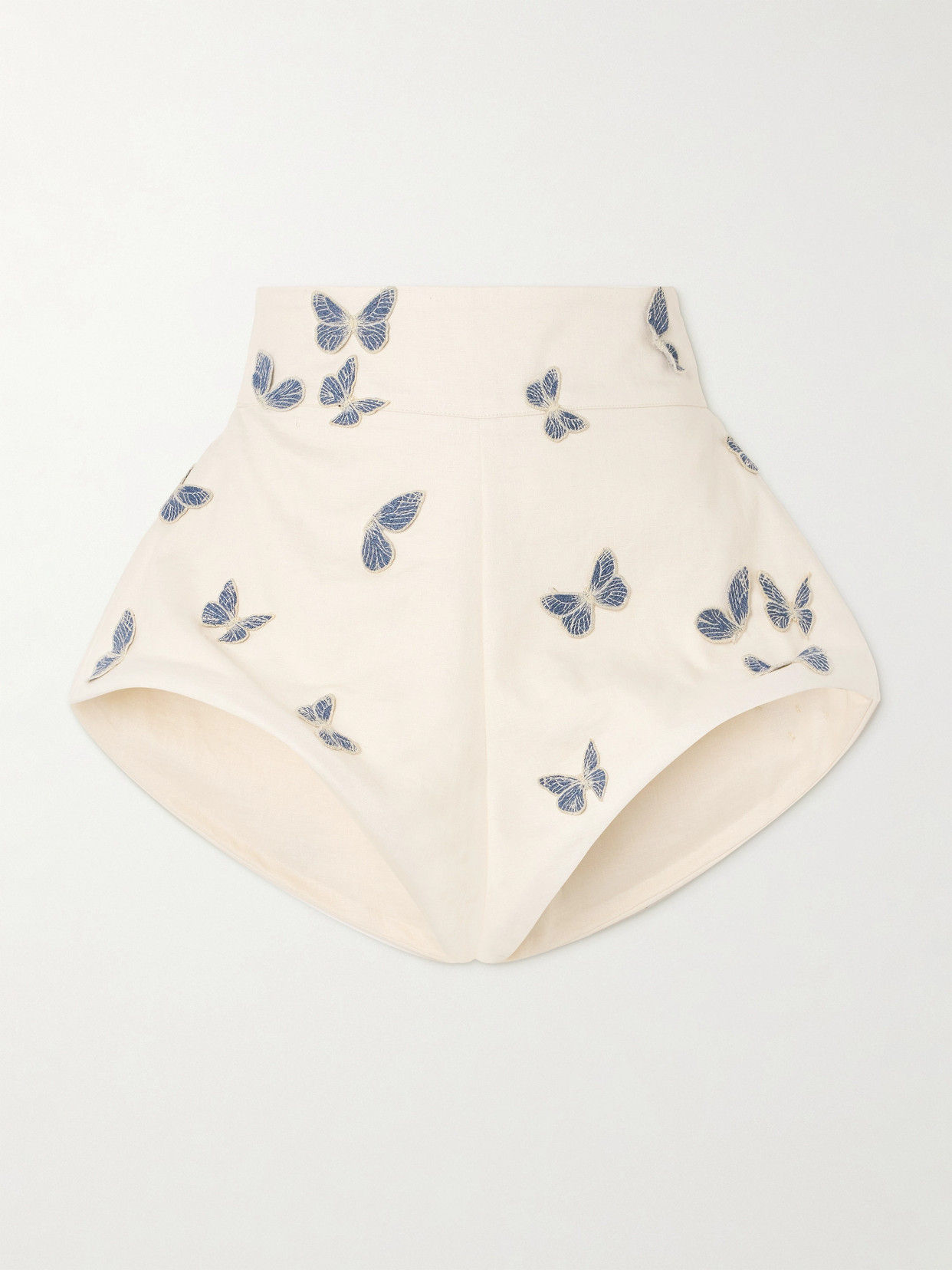 Agua By Agua Bendita Gatti Appliquéd Linen Shorts In Off-white