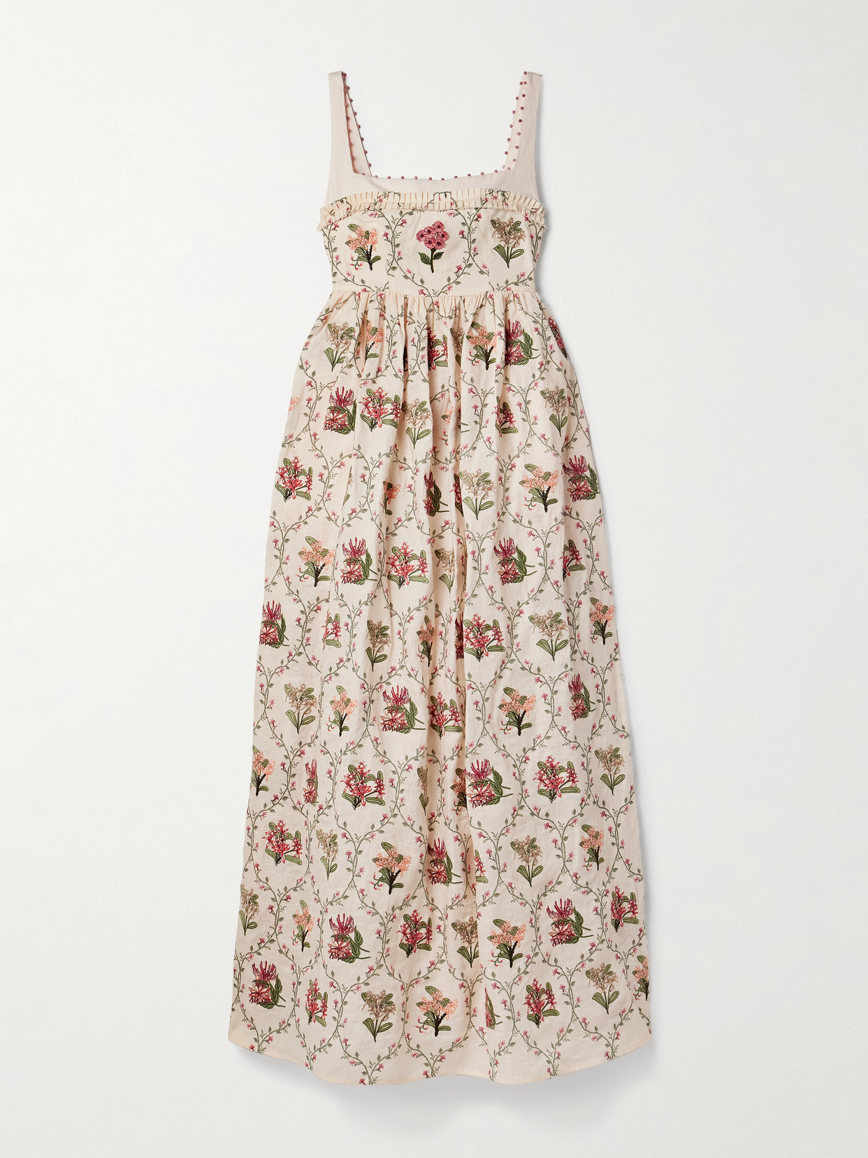 AGUA BY AGUA BENDITA BARBARA ORQUIDEA EMBELLISHED FLORAL-PRINT LINEN MAXI DRESS