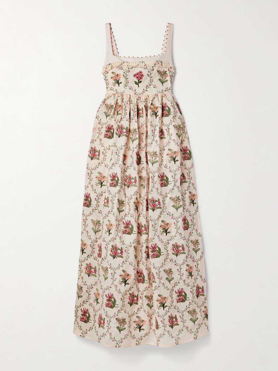 barbara orquidea embellished floral-print linen maxi dress