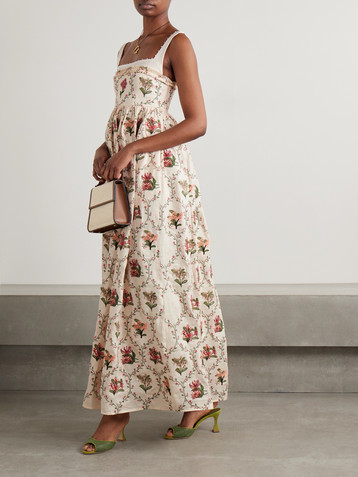 Agua by Agua Bendita Barbara Orquidea embellished floral-print linen maxi dress