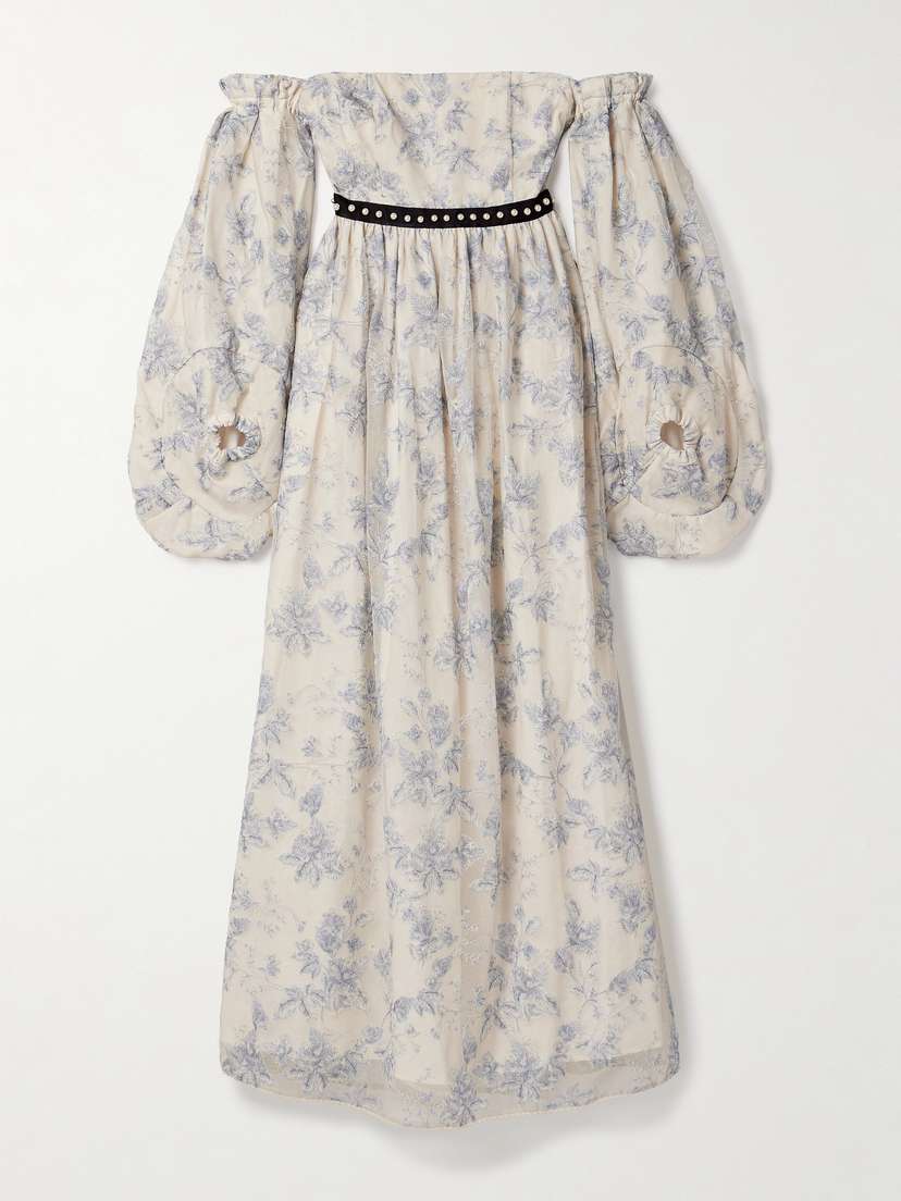 Agua by Agua Bendita Alhelí Bougainvillea Off-the-shoulder Embellished Tulle Midi Dress