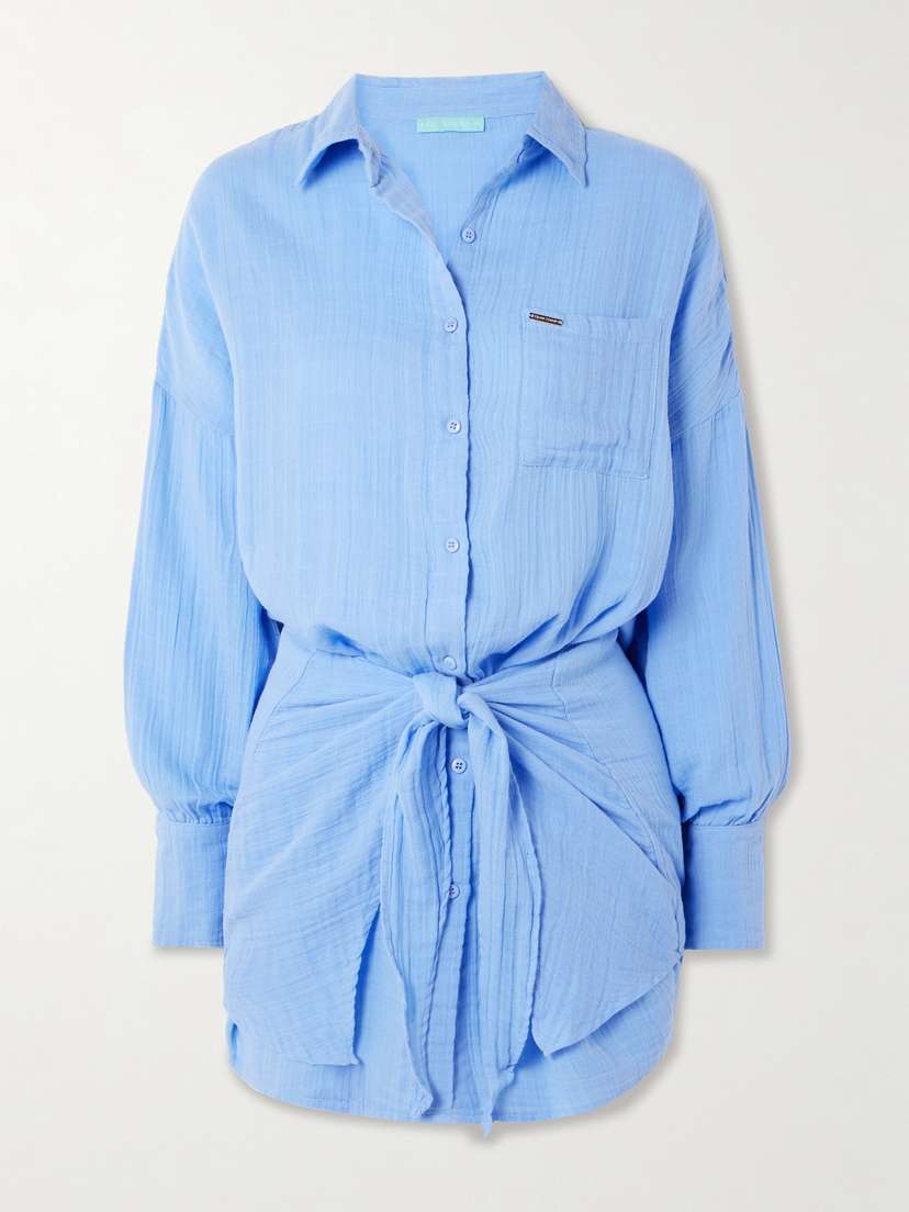 Melissa Odabash Sara Tie-front Cotton-gauze Mini Shirt Dress - x large