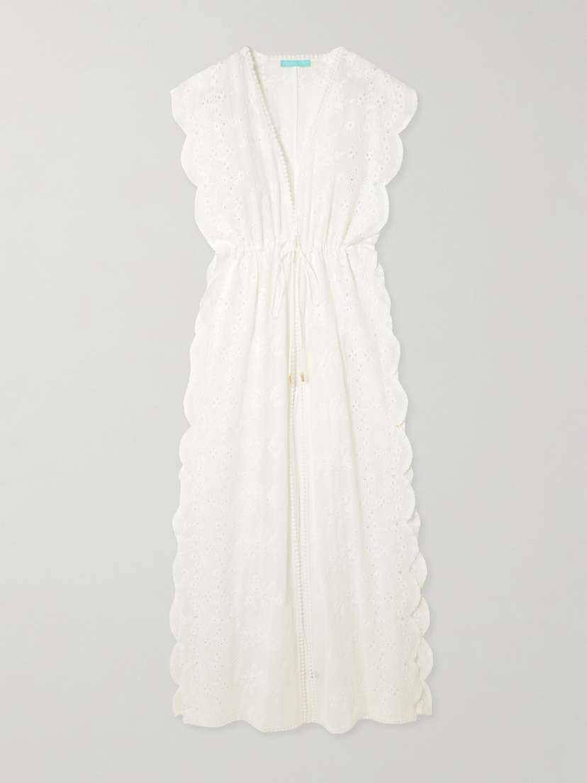 Melissa Odabash Talitha Picot-trimmed Embroidered Broderie Anglaise Cotton-voile Kaftan