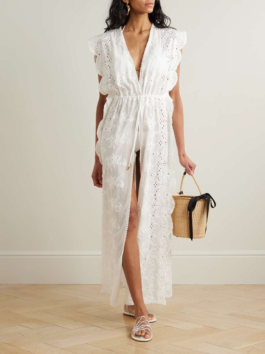 talitha picot-trimmed embroidered broderie anglaise cotton-voile kaftan
