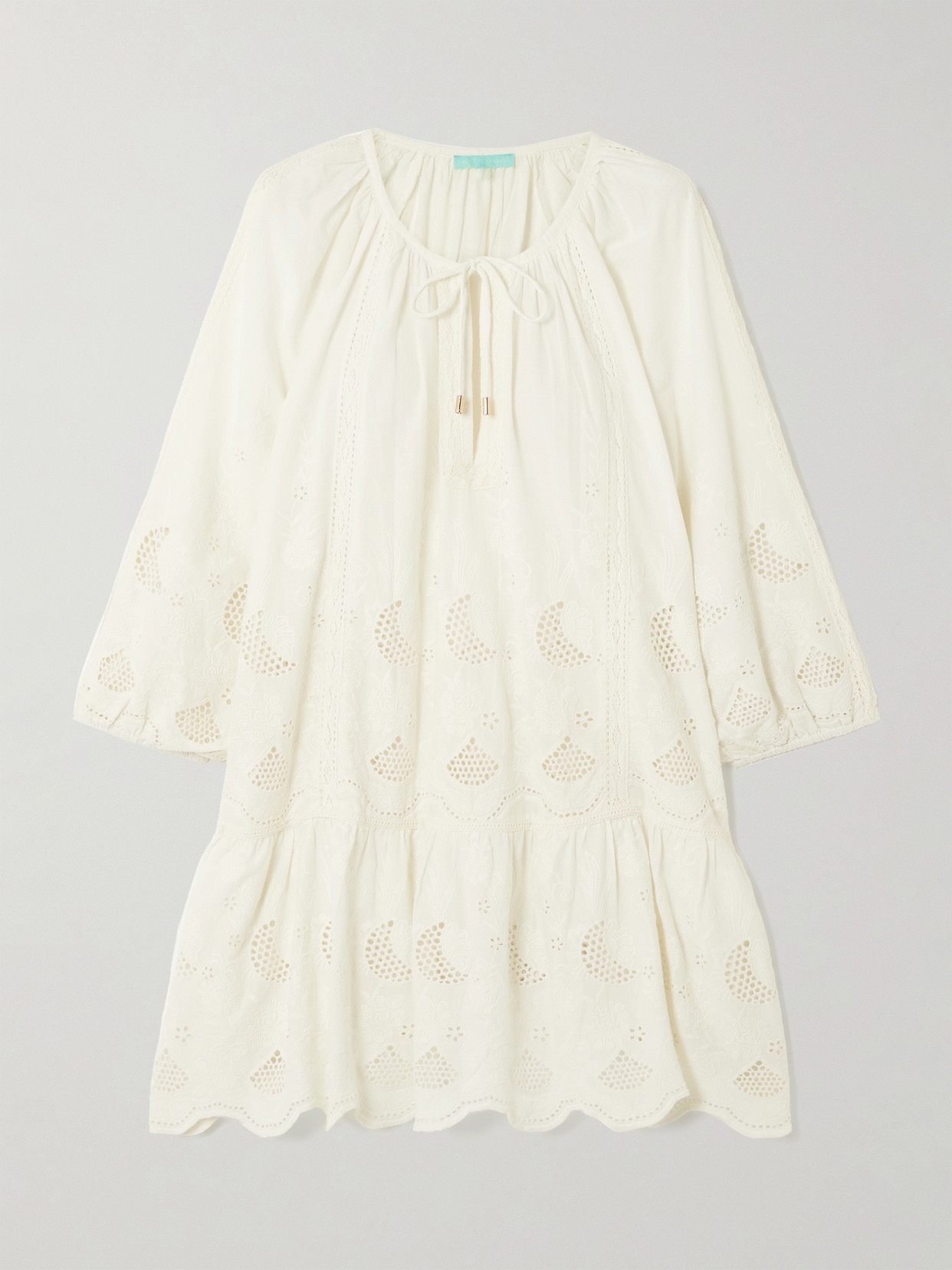 Melissa Odabash Pearl Crochet-trimmed Embroidered Cotton-voile Mini Dress In Ivory