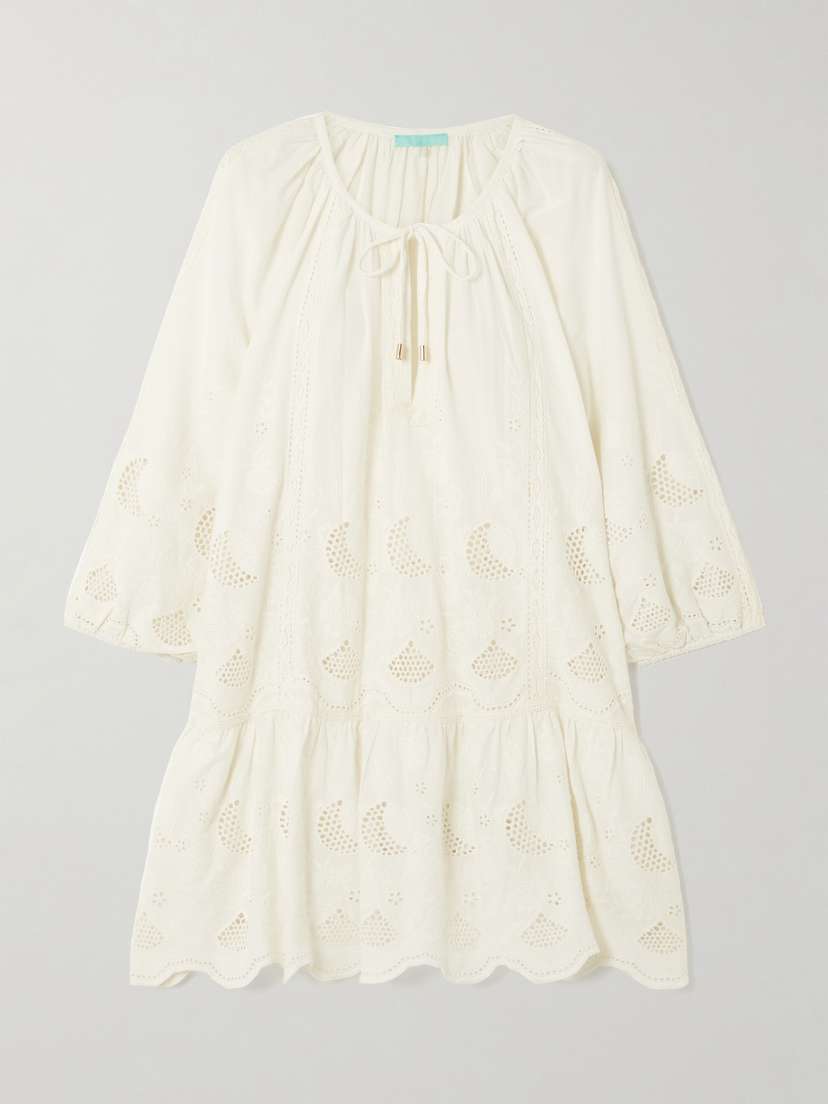 Melissa Odabash Pearl Crochet-trimmed Embroidered Cotton-voile Mini Dress