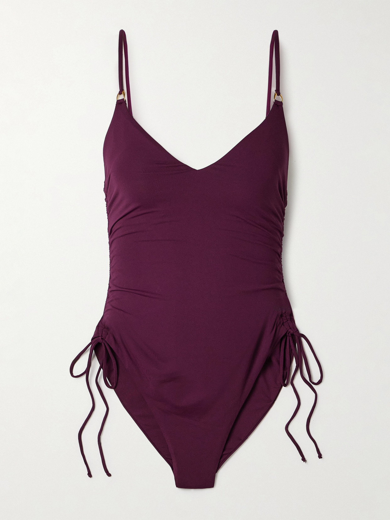 Melissa Odabash Havana Tie-detailed Ruched Swimsuit In Purple