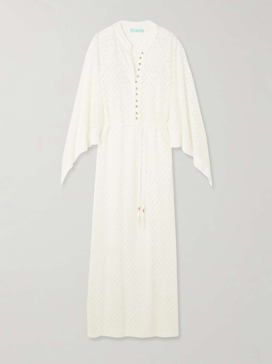 edie belted crocheted maxi dress