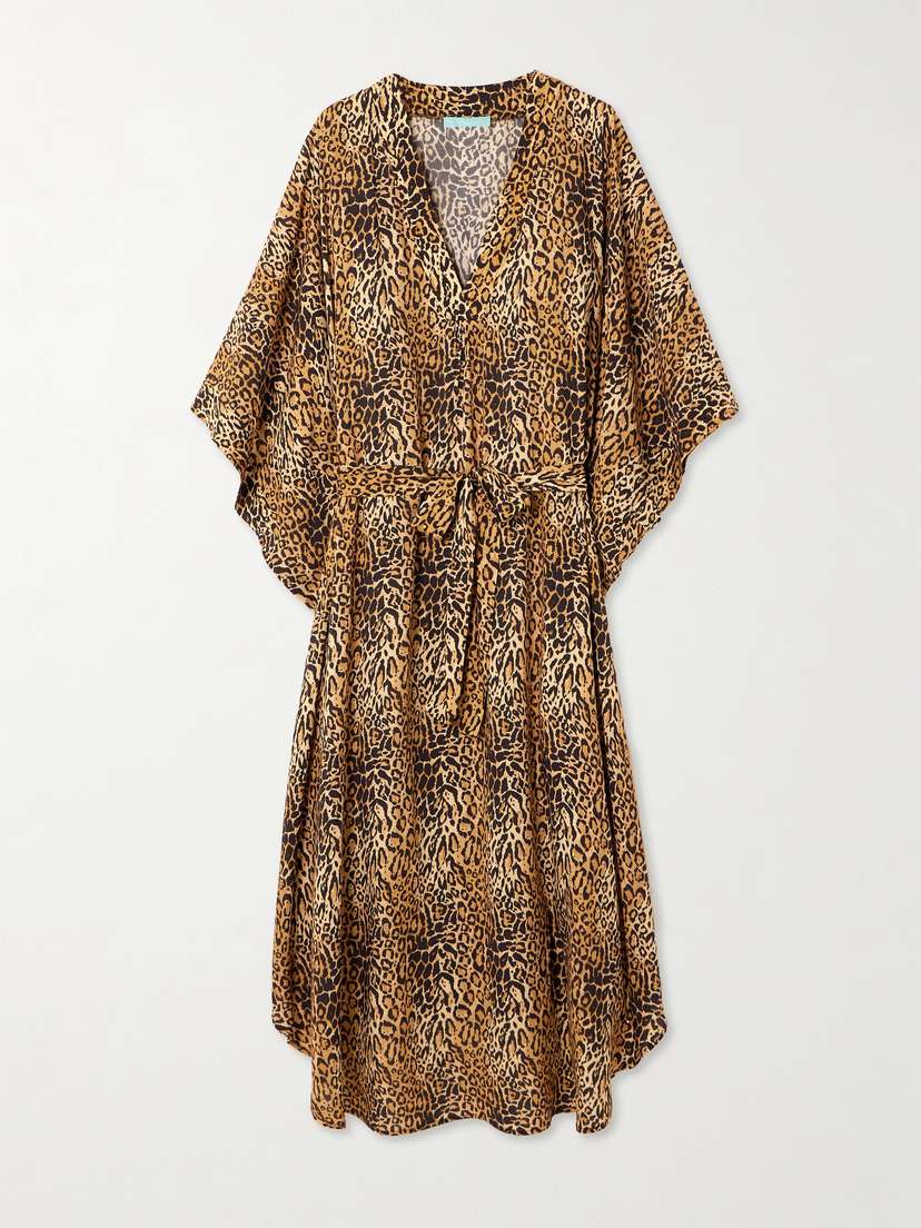 Melissa Odabash Bonnie Belted Leopard-print Jersey Kaftan