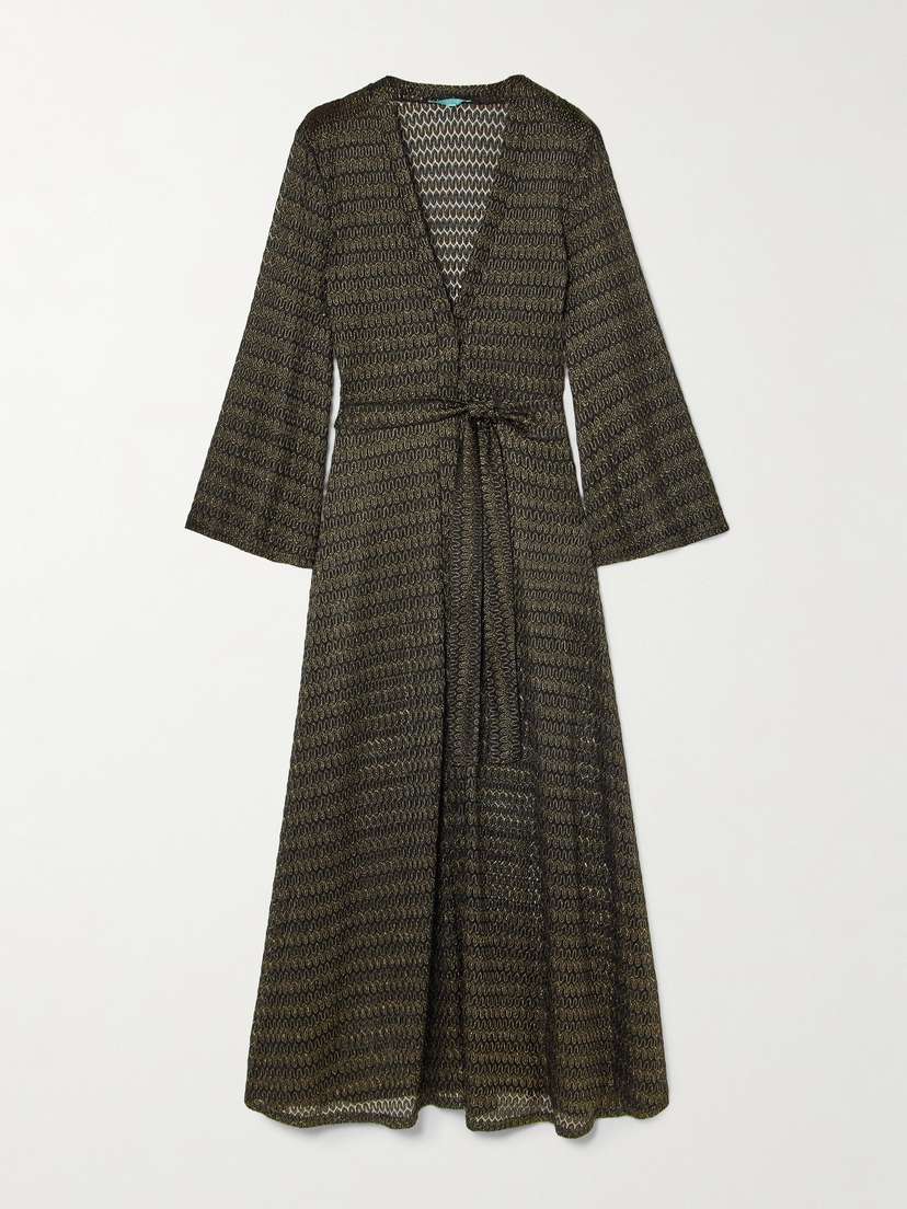 Melissa Odabash Melissa Belted Metallic Open-knit Robe