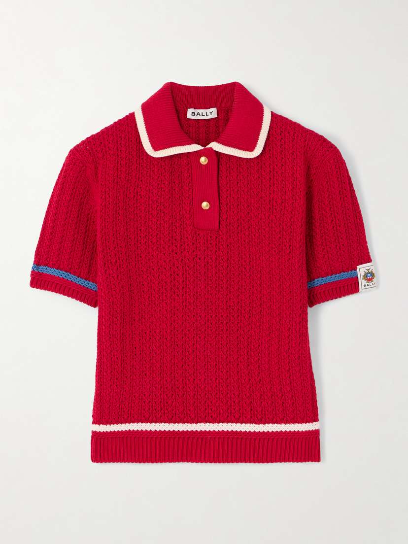 BALLY Striped Open-knit Cotton Polo Shirt