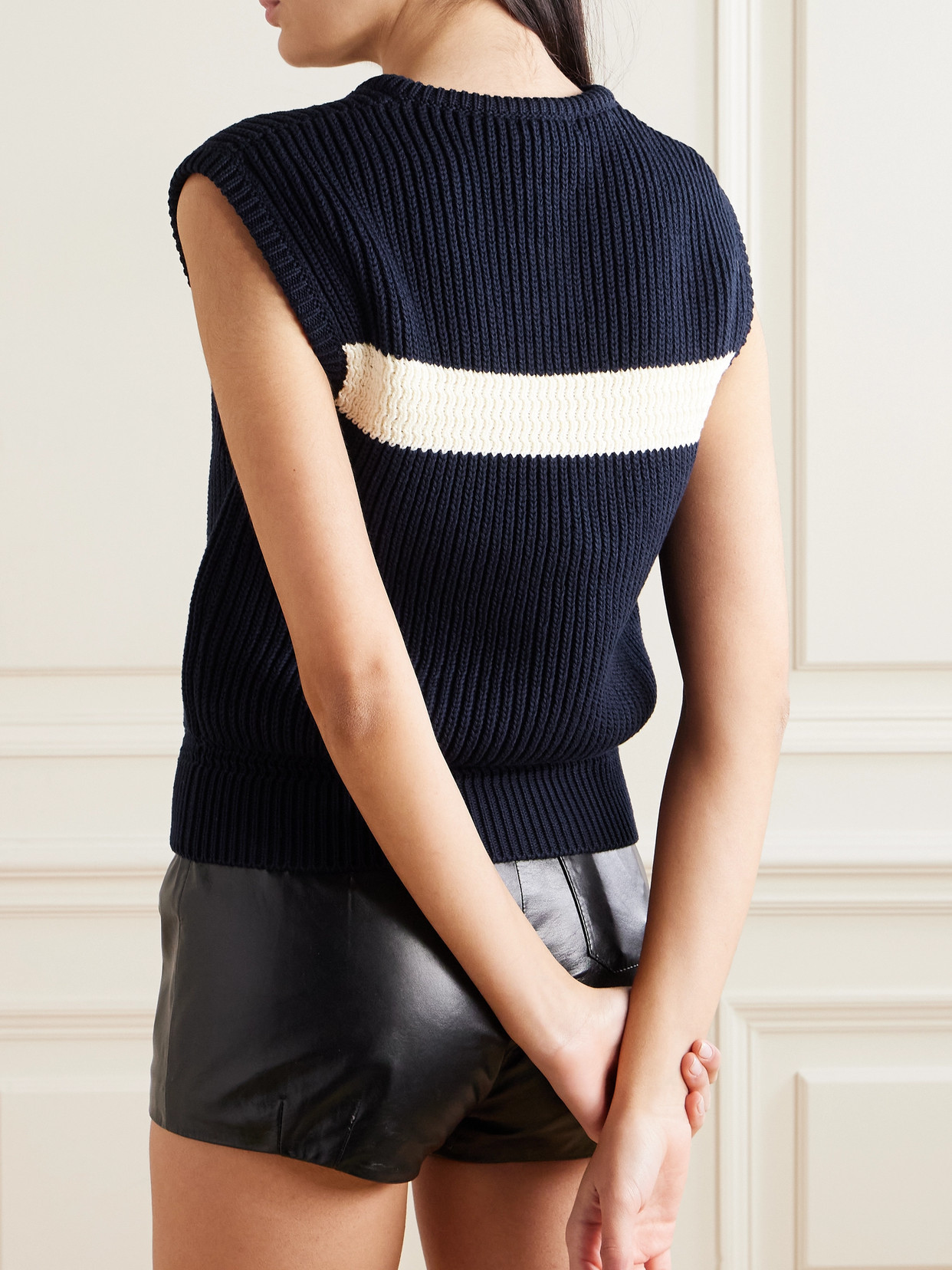 Bally Appliquéd Two-tone Ribbed-knit Cotton Vest In Blue