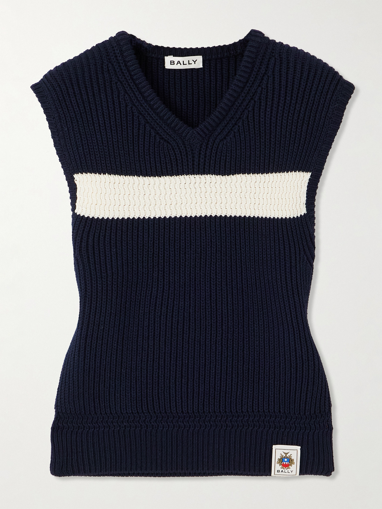 Bally Appliquéd Two-tone Ribbed-knit Cotton Vest In Blue