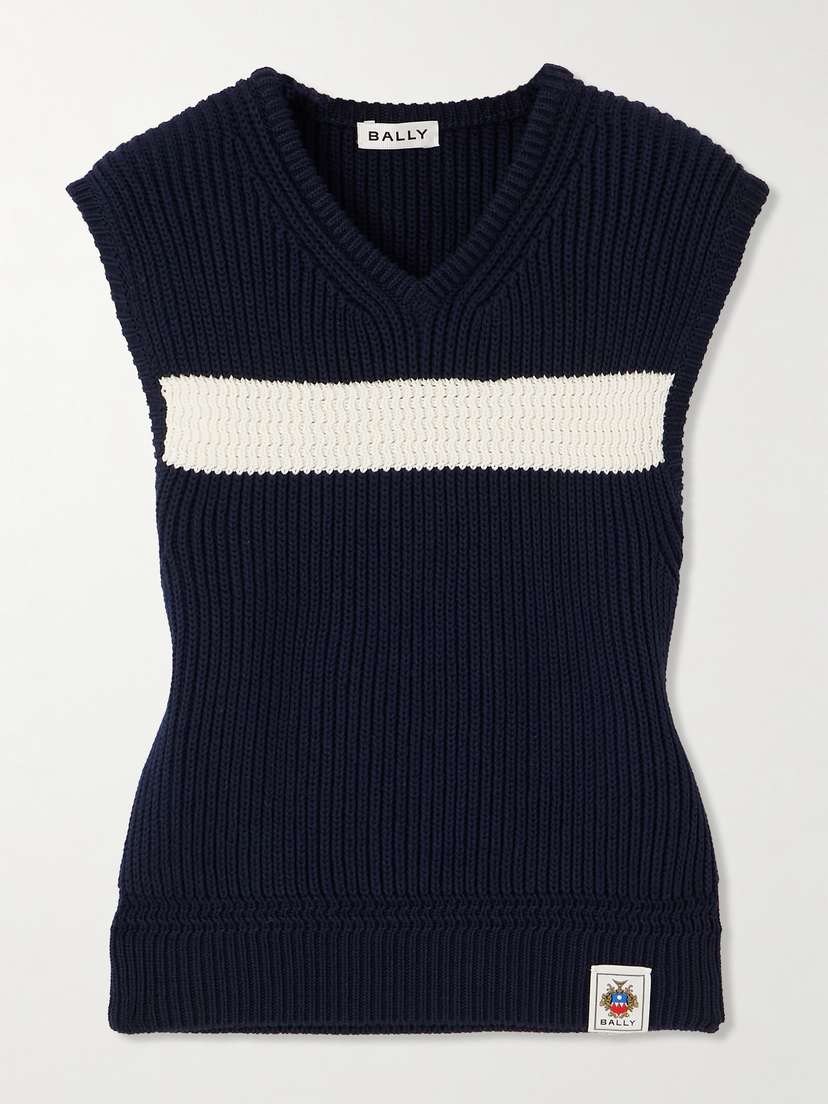 BALLY Appliquéd Two-tone Ribbed-knit Cotton Vest