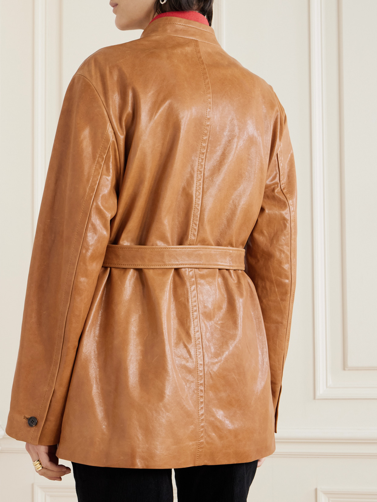 Bally Belted Leather Jacket In Brown