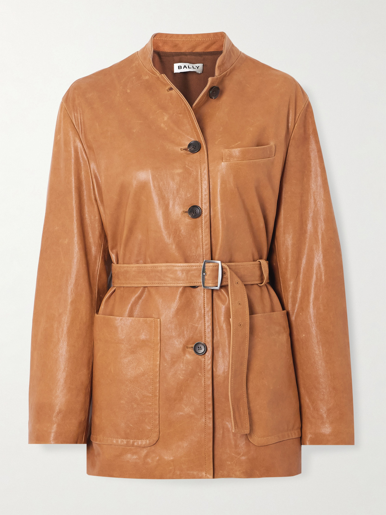 Bally Belted Leather Jacket In Brown