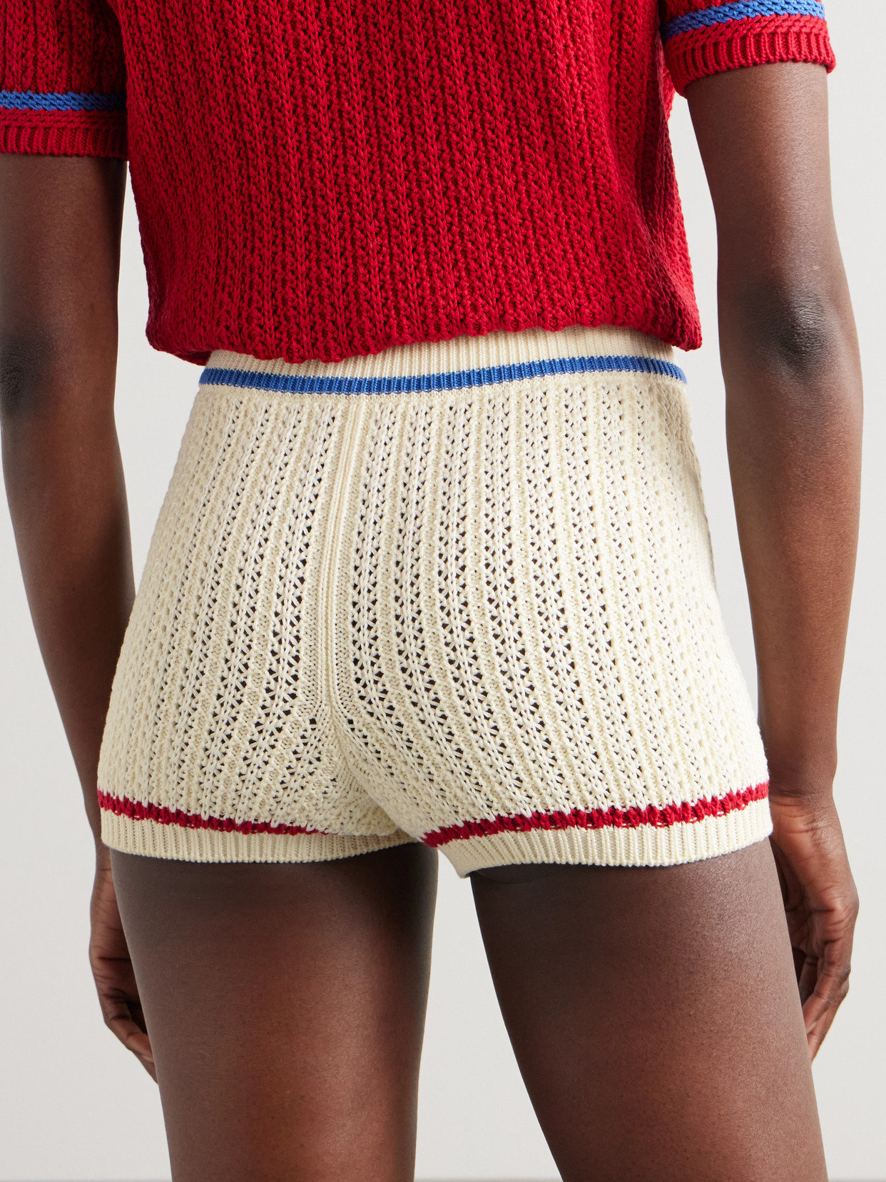 Bally Striped Open-knit Cotton Shorts In Cream
