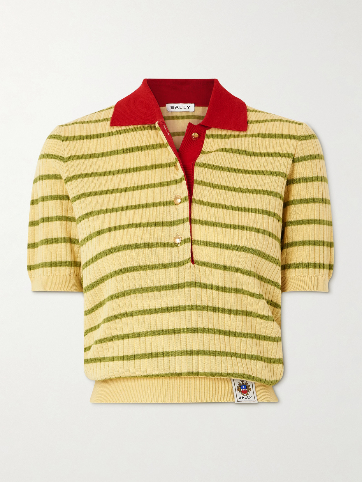 Bally Striped Ribbed Wool, Silk And Cashmere-blend Polo Shirt In Yellow