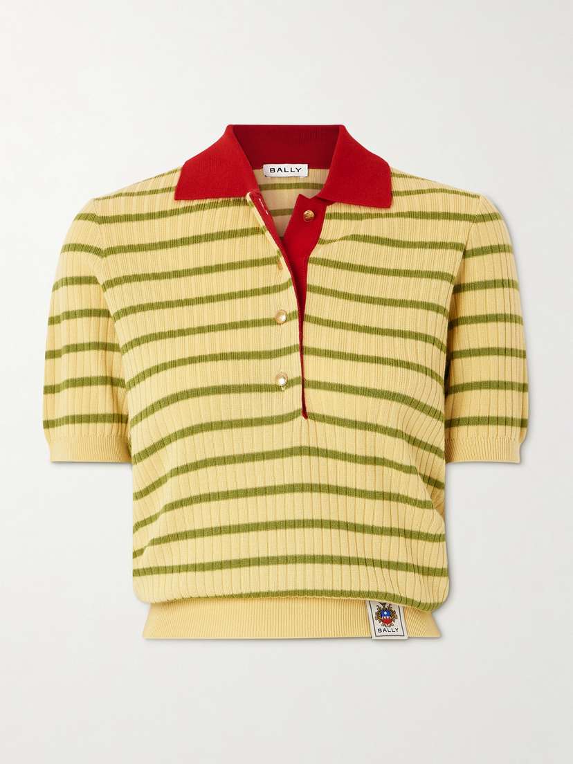 BALLY Striped Ribbed Wool, Silk And Cashmere-blend Polo Shirt