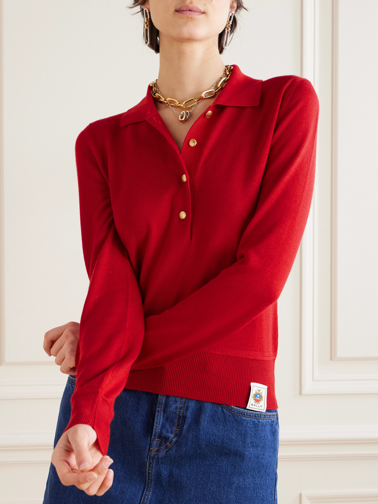 Bally Cashmere And Silk-blend Polo Sweater In Red
