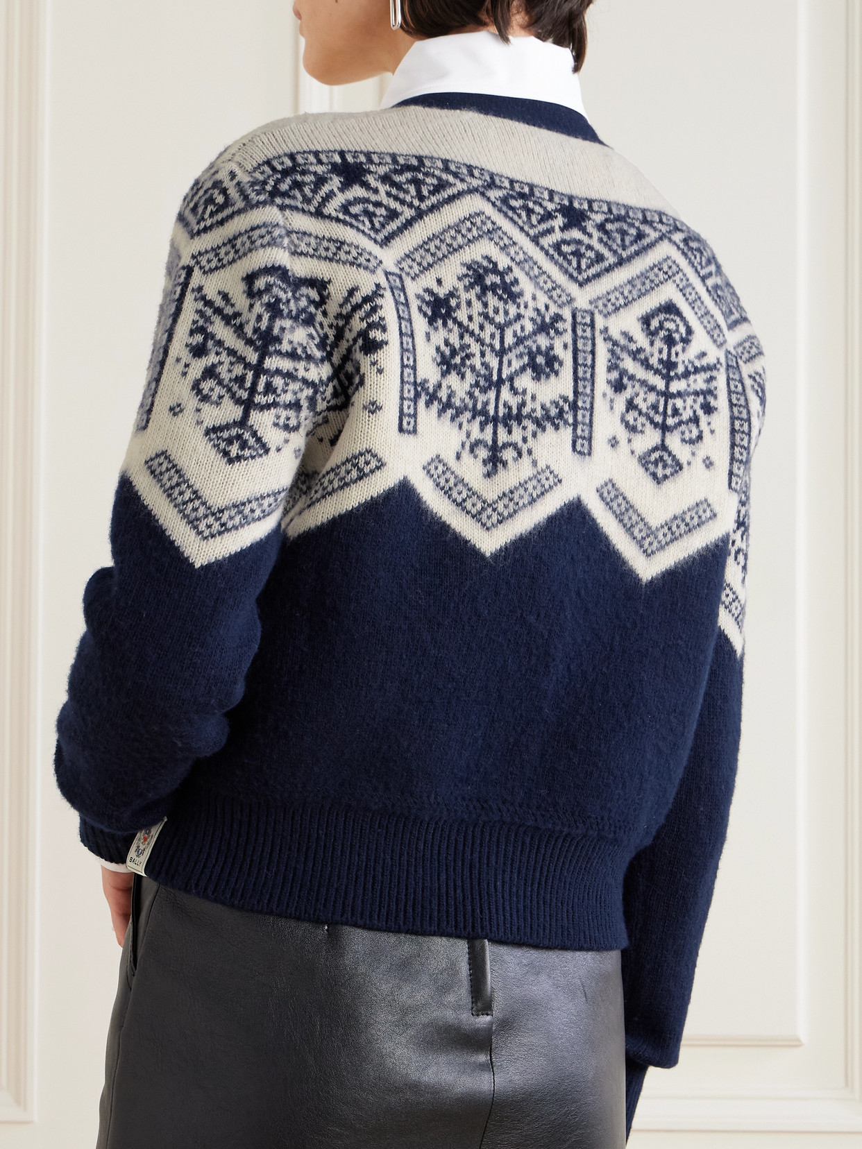 Bally Mountain Merino Wool And Cotton-blend Jacquard-knit Cardigan In Blue