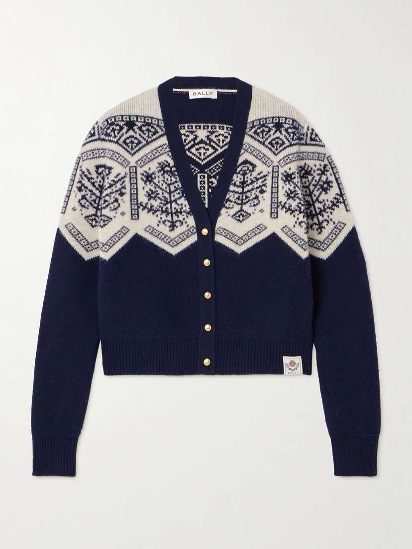 BALLY Mountain Merino Wool And Cotton-blend Jacquard-knit Cardigan