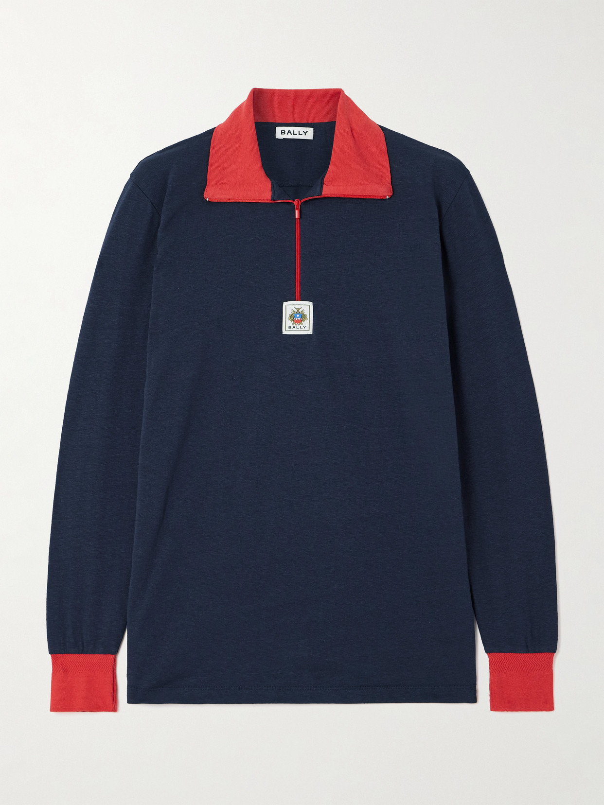Bally Two-tone Organic Cotton-blend Polo Sweater In Blue