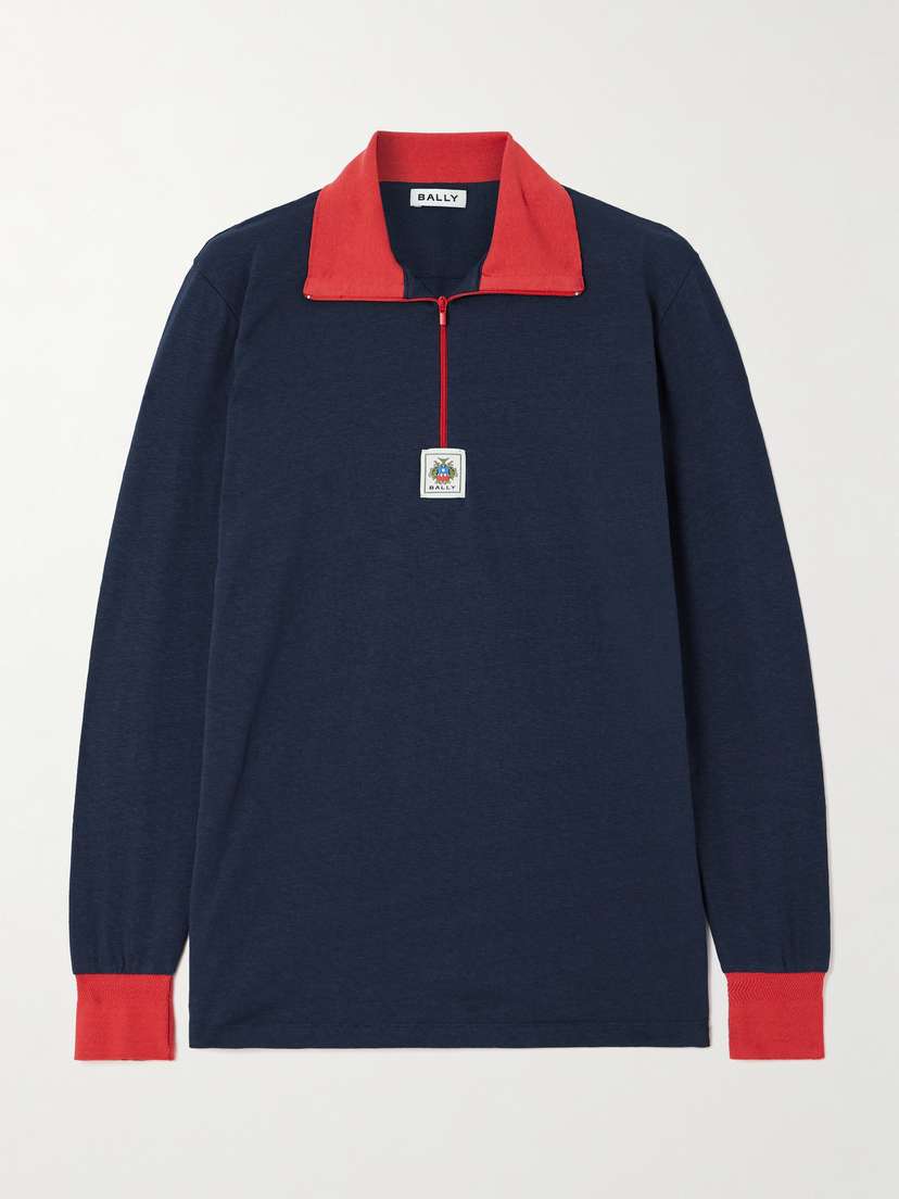 BALLY Two-tone Organic Cotton-blend Polo Sweater