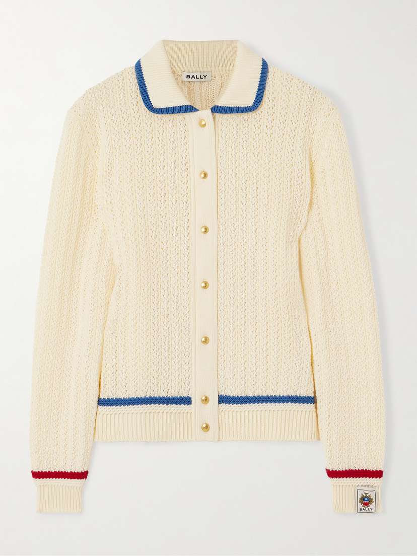 BALLY Striped Open-knit Cotton Cardigan