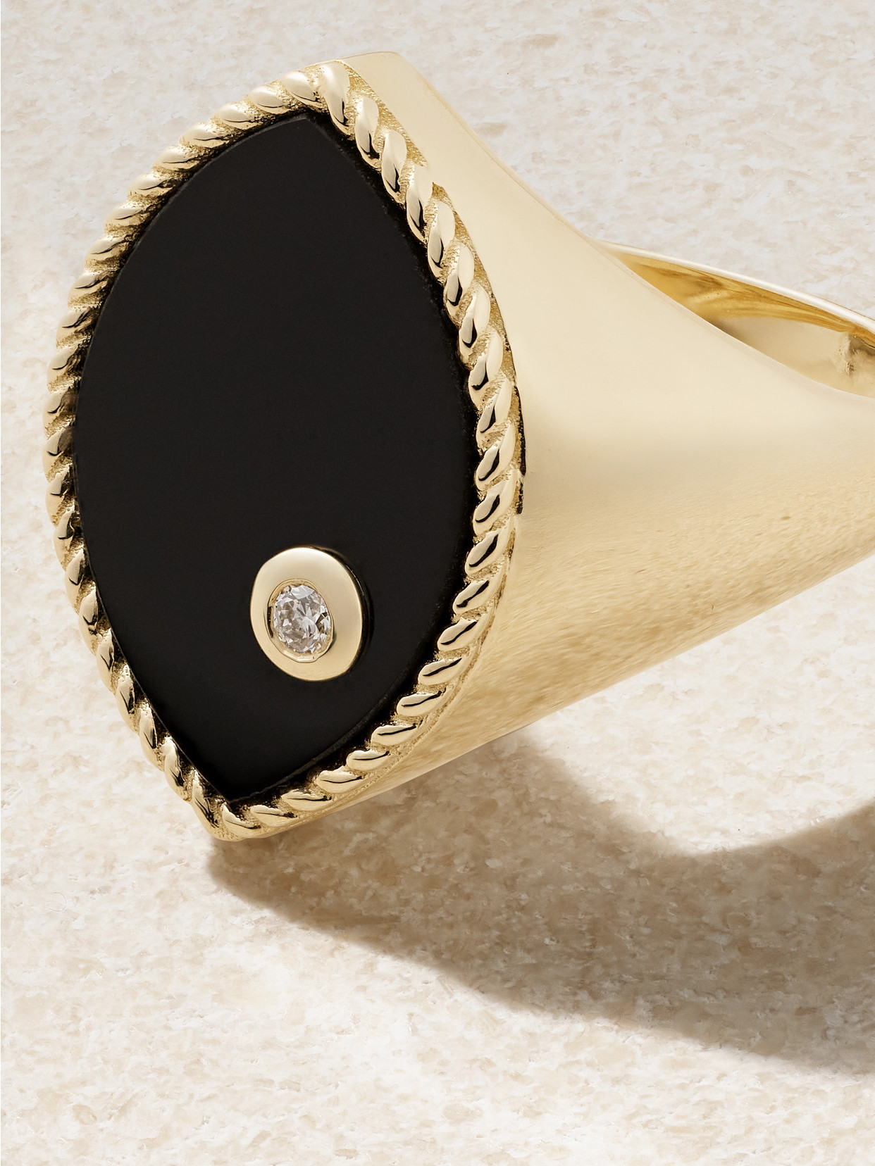 Yvonne Léon Chevalière Marquise 9-karat Gold, Onyx And Diamond Signet Ring In Black