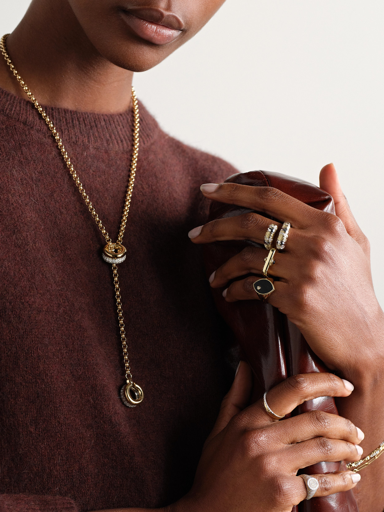 Yvonne Léon Chevalière Marquise 9-karat Gold, Onyx And Diamond Signet Ring In Black