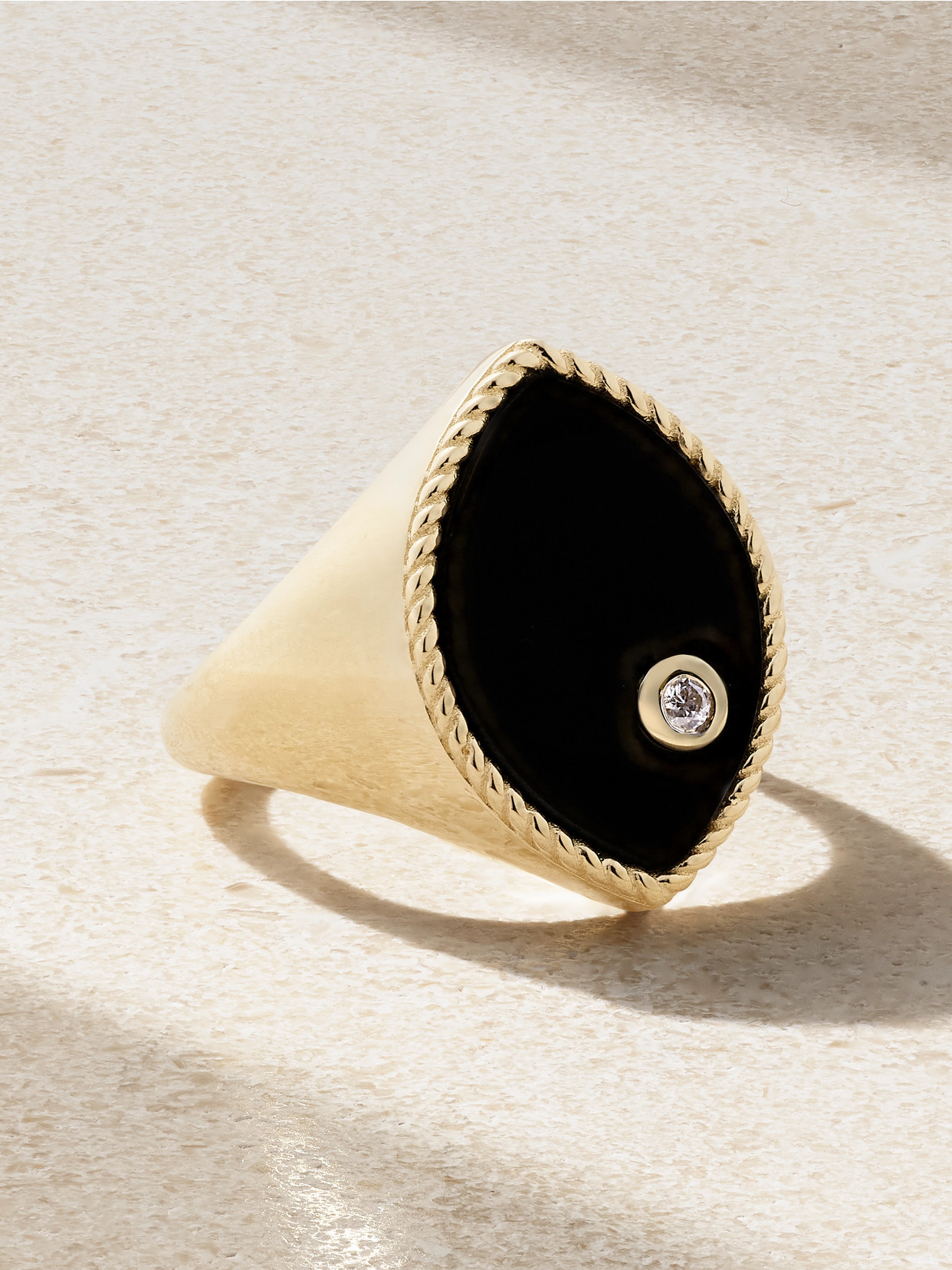 Yvonne Léon Chevalière Marquise 9-karat Gold, Onyx And Diamond Signet Ring In Black