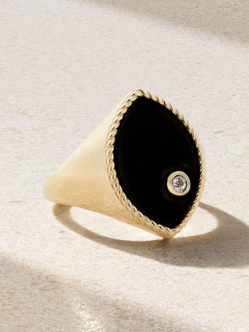 Yvonne Léon Chevalière Marquise 9-karat Gold, Onyx And Diamond Signet Ring