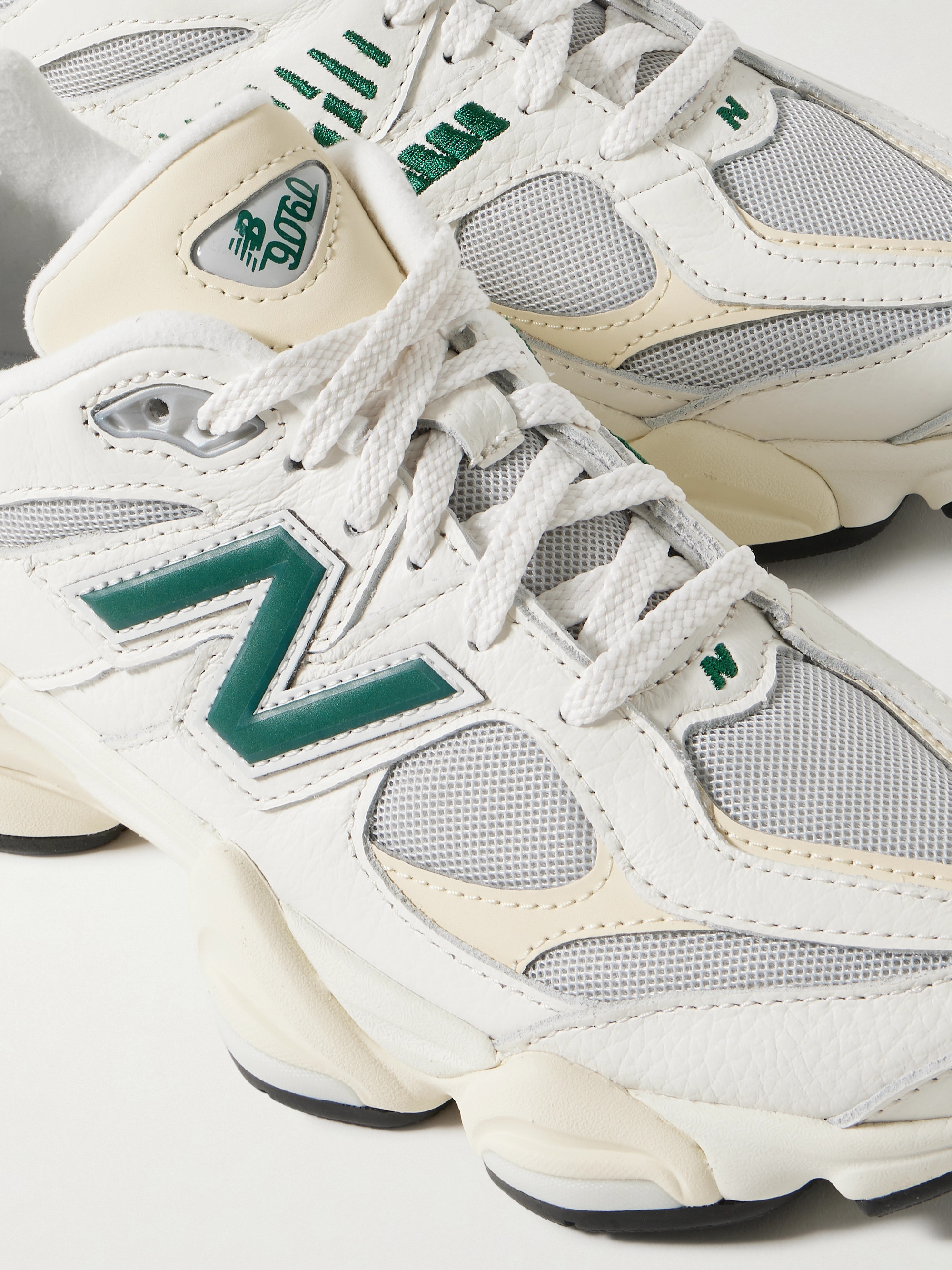 New Balance 9060 rubber-trimmed textured-leather and mesh sneakers thumbnail