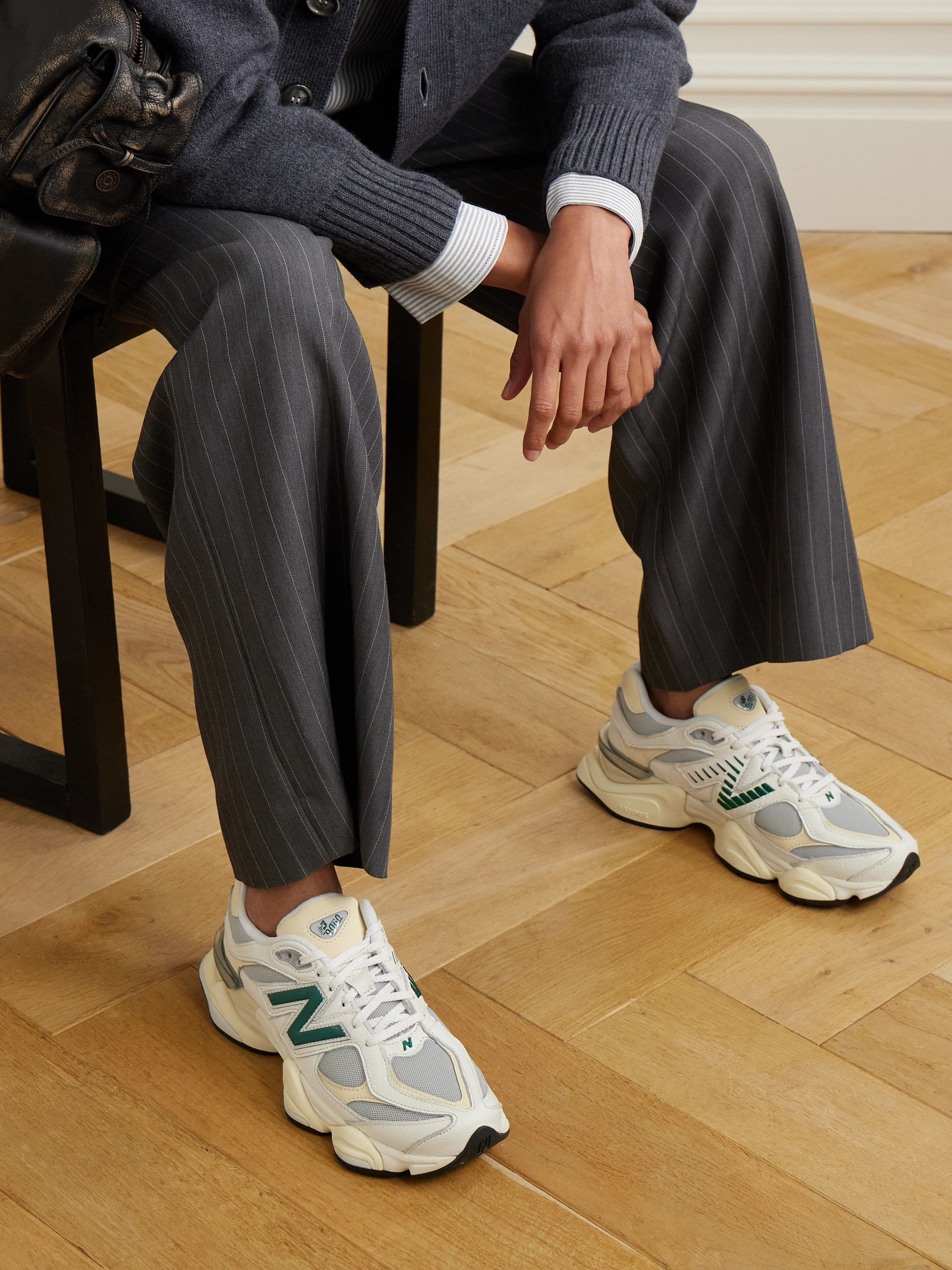 New Balance 9060 rubber-trimmed textured-leather and mesh sneakers thumbnail