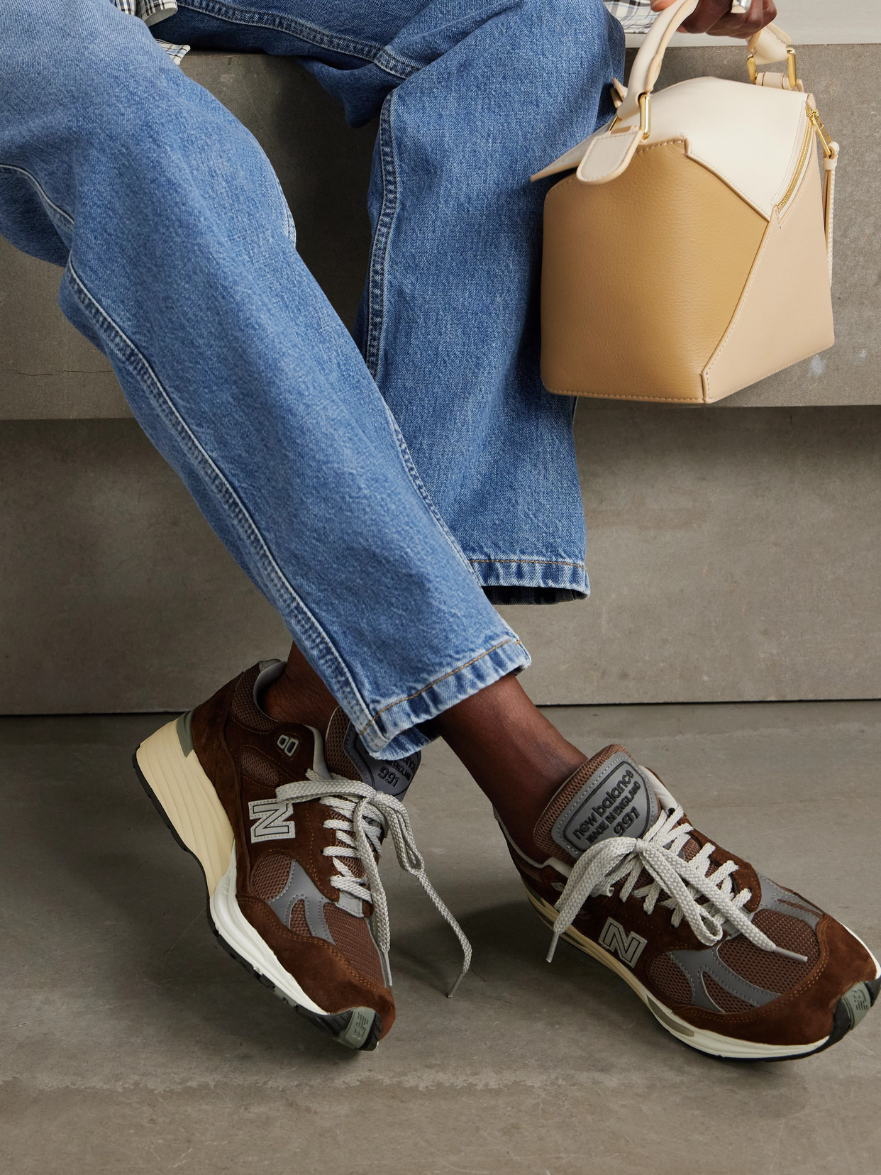 New Balance 991 Suede, Faux Leather And Mesh Sneakers In Brown