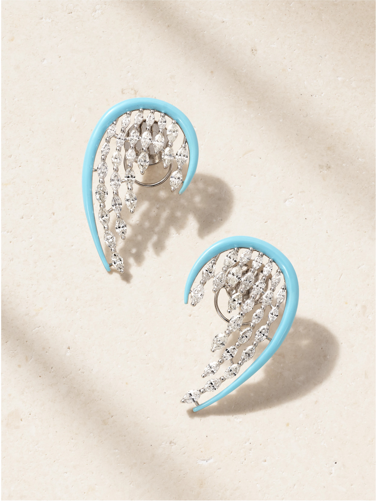 Kamyen 18-karat White Gold, Diamond And Enamel Earrings In Silver