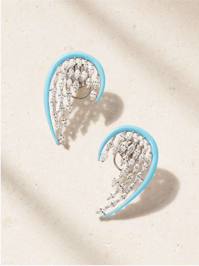 Kamyen 18-karat White Gold, Diamond And Enamel Earrings