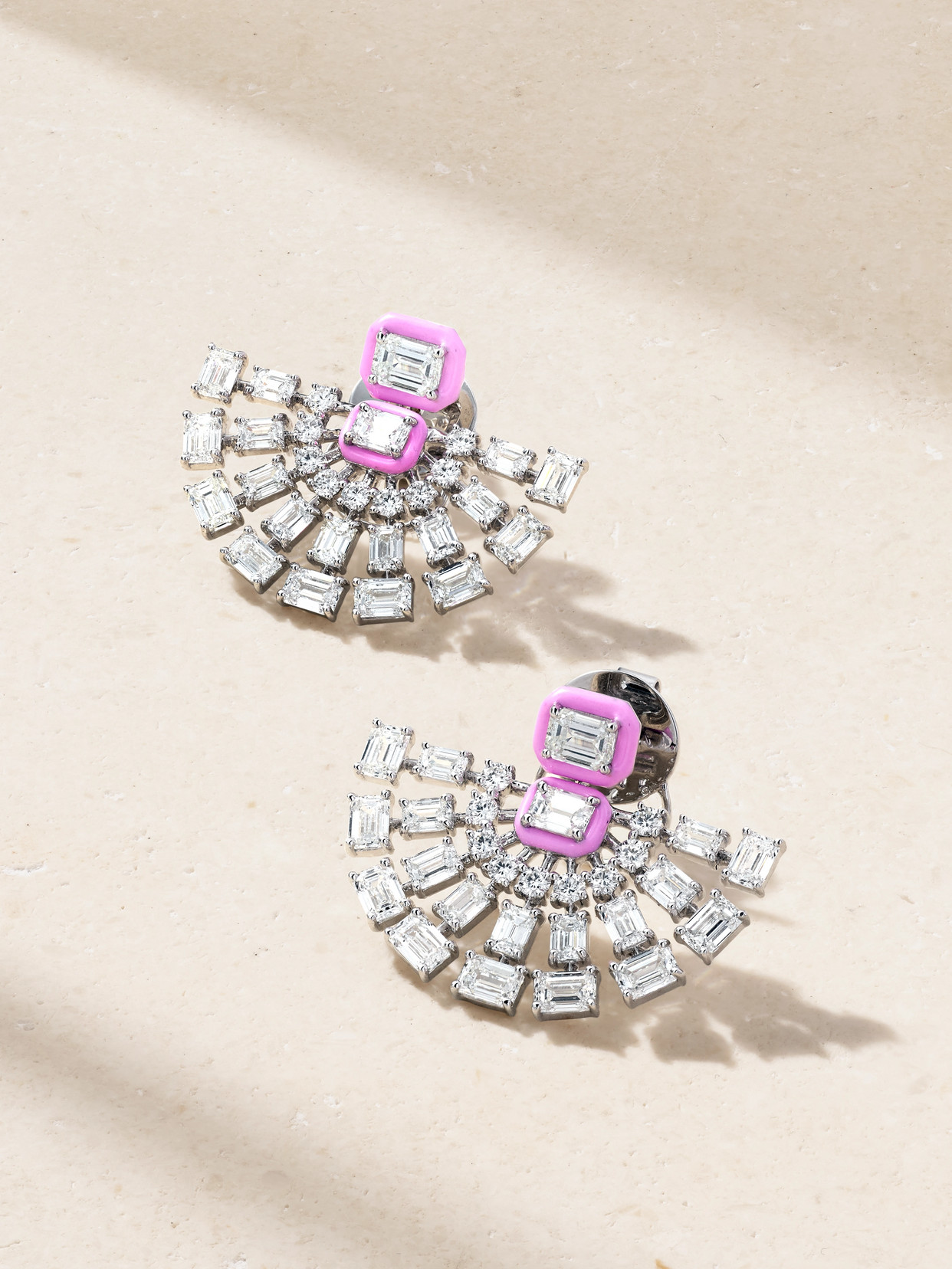Kamyen Fan 18-karat White Gold, Diamond And Enamel Earrings In Silver