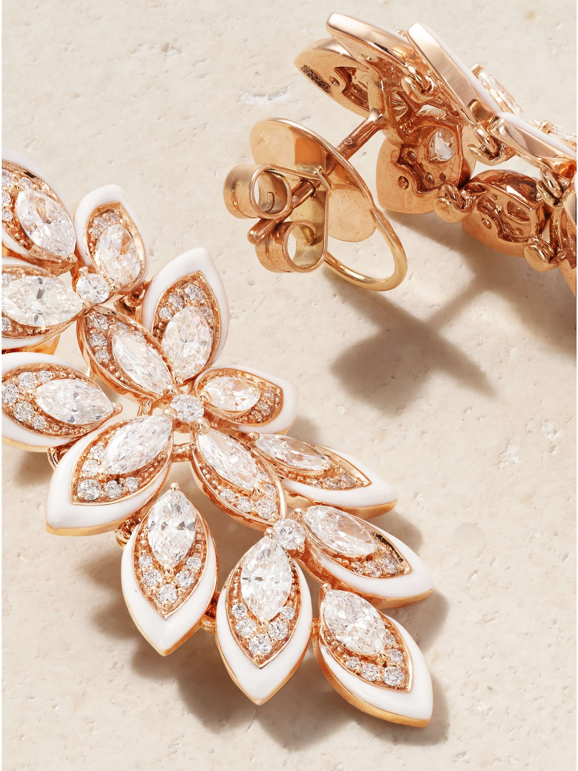 KAMYEN Lotus 18-karat gold, enamel and diamond earrings