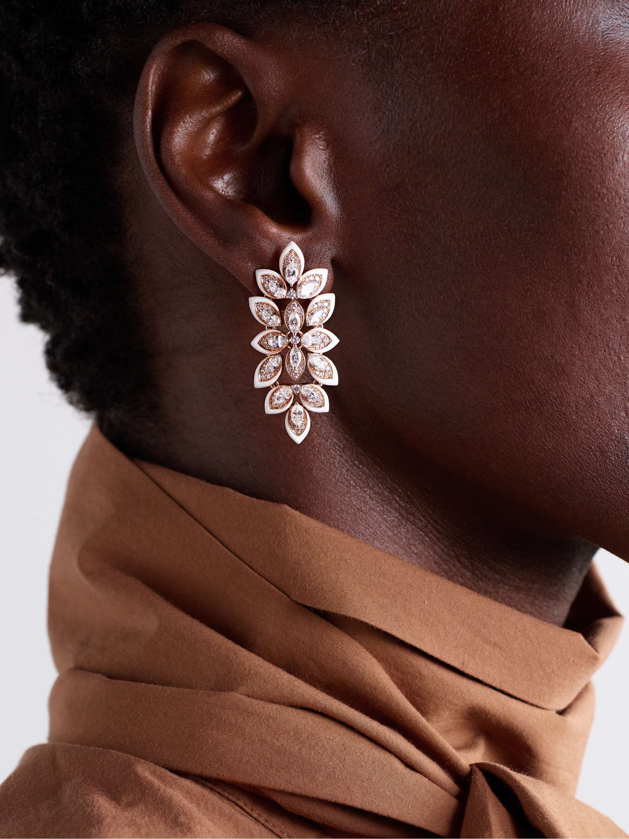 KAMYEN Lotus 18-karat gold, enamel and diamond earrings