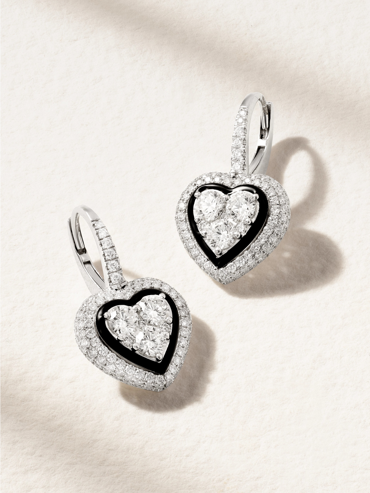 Kamyen - Heart 18-karat White Gold, Diamond And Enamel Hoop Earrings - Silver