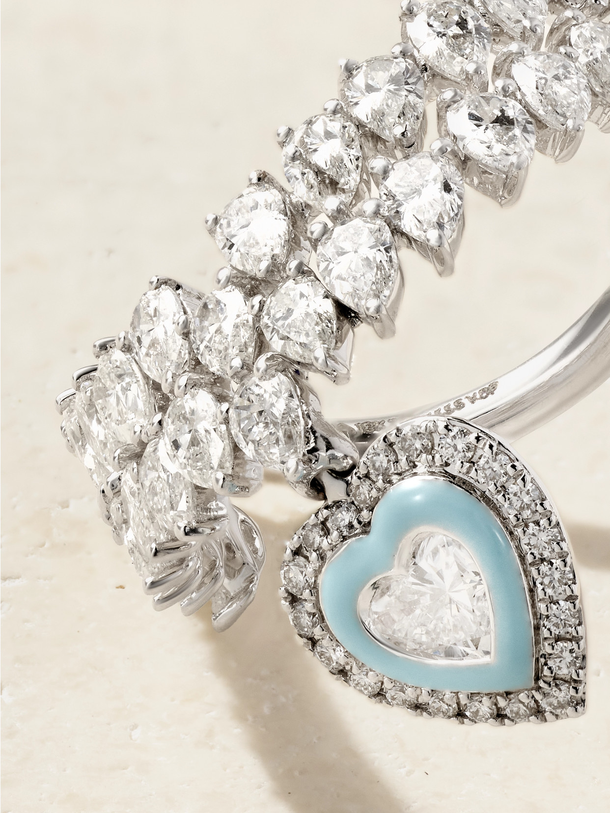 Kamyen Heart Of The Ocean 18kt White Gold Ring With Diamonds In Silver