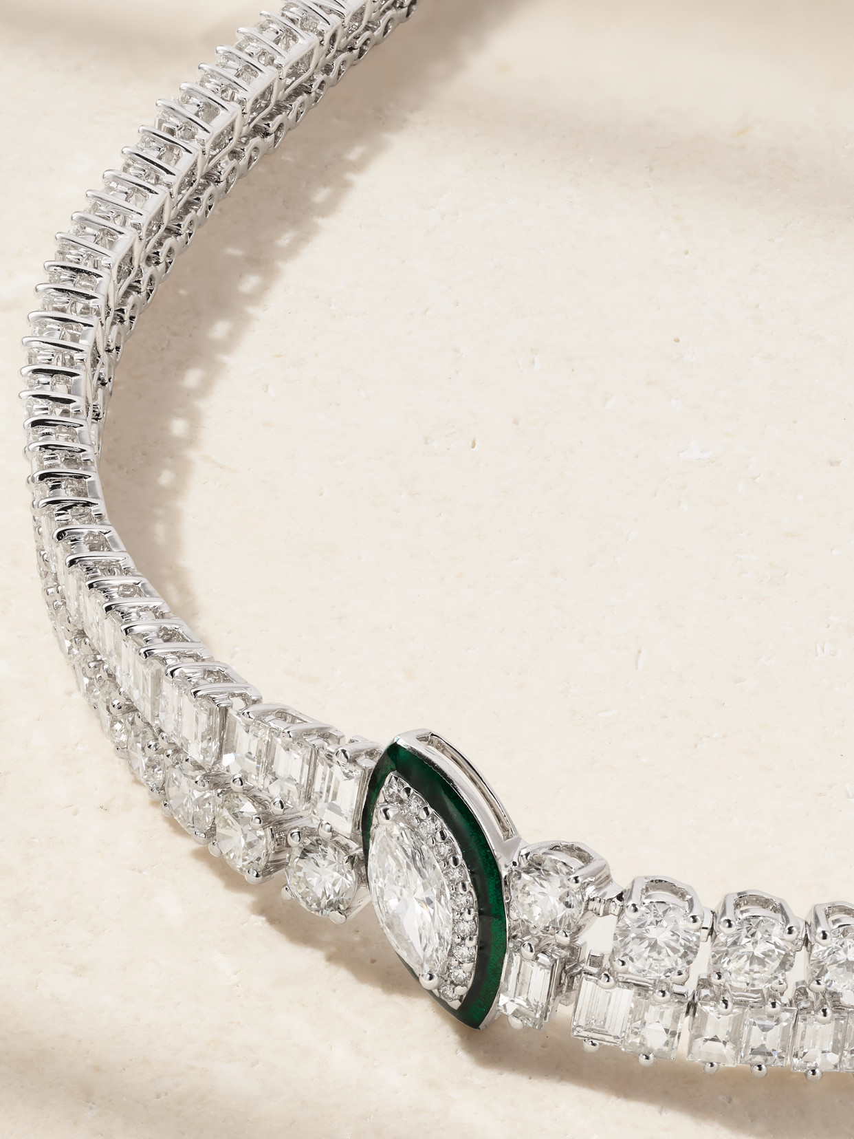Kamyen 18-karat White Gold, Diamond And Enamel Necklace In Silver
