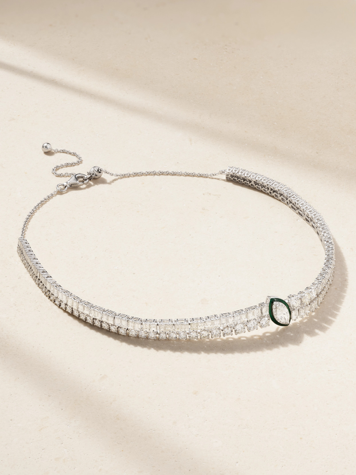 Kamyen 18-karat White Gold, Diamond And Enamel Necklace In Silver