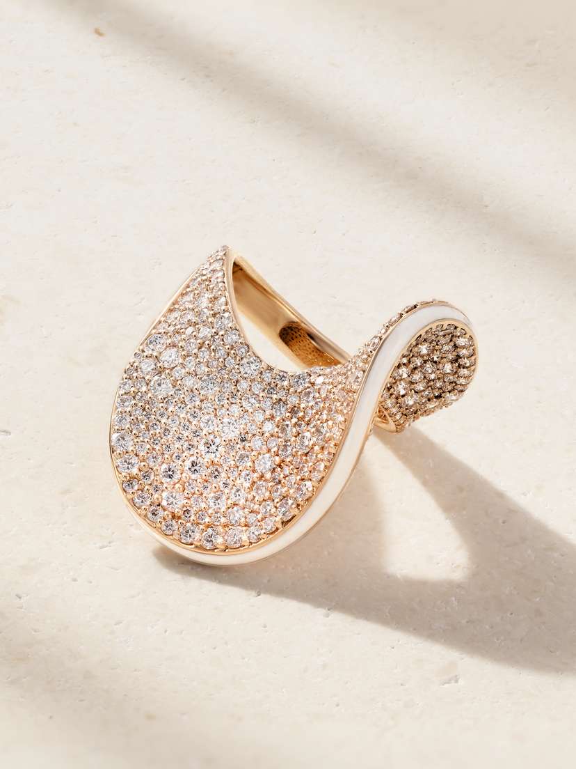 Kamyen 18-karat Rose Gold, Diamond And Enamel Ring