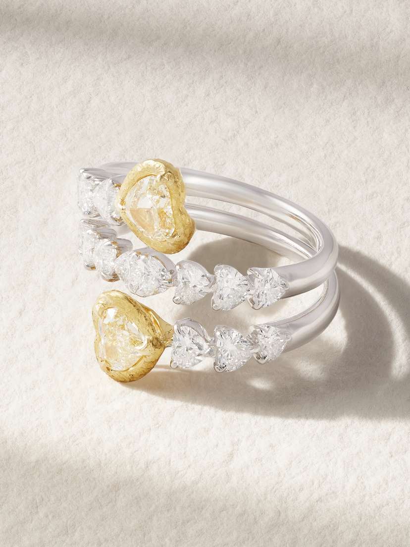 Kamyen Heart 18-karat White And Yellow Gold Diamond Ring