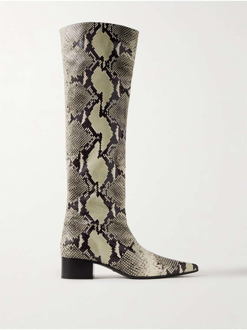 Khaite Andee Snake-effect Leather Knee Boots